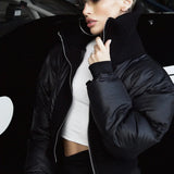 Cappotto corto con cerniera in misto cotone e collo in maglia