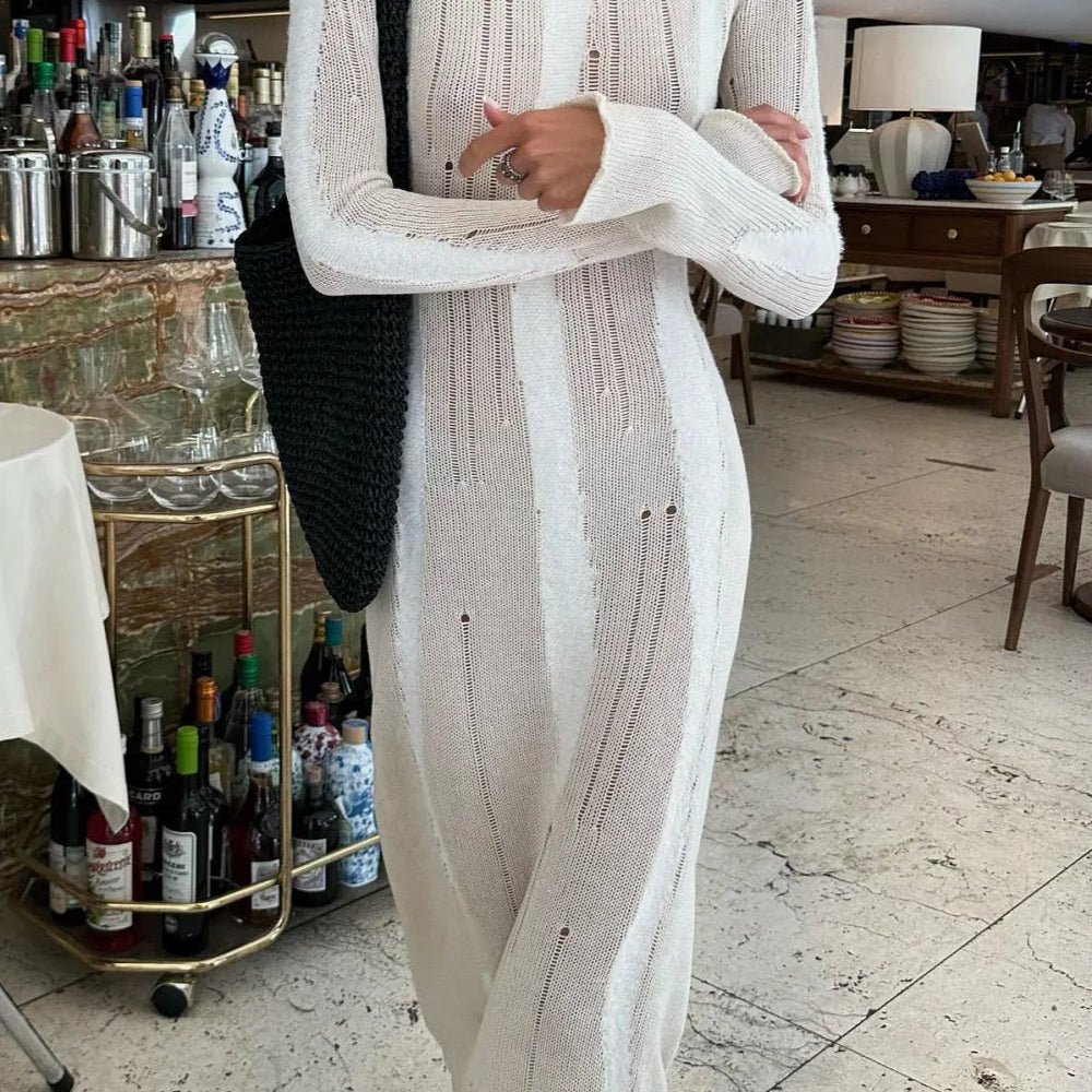 Abito lungo slim in maglia effetto consumato