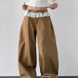 Jeans a gamba larga con vita alta e pannello in pizzo