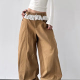 Jeans a gamba larga con vita alta e pannello in pizzo