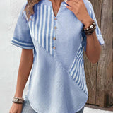 Camicetta da donna - Cotone leggero - Scollo a V rotondo con spacco - Maniche corte - Stile casual