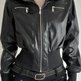 Giacca utility scura con patchwork di tasche in pelle