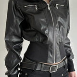 Giacca utility scura con patchwork di tasche in pelle