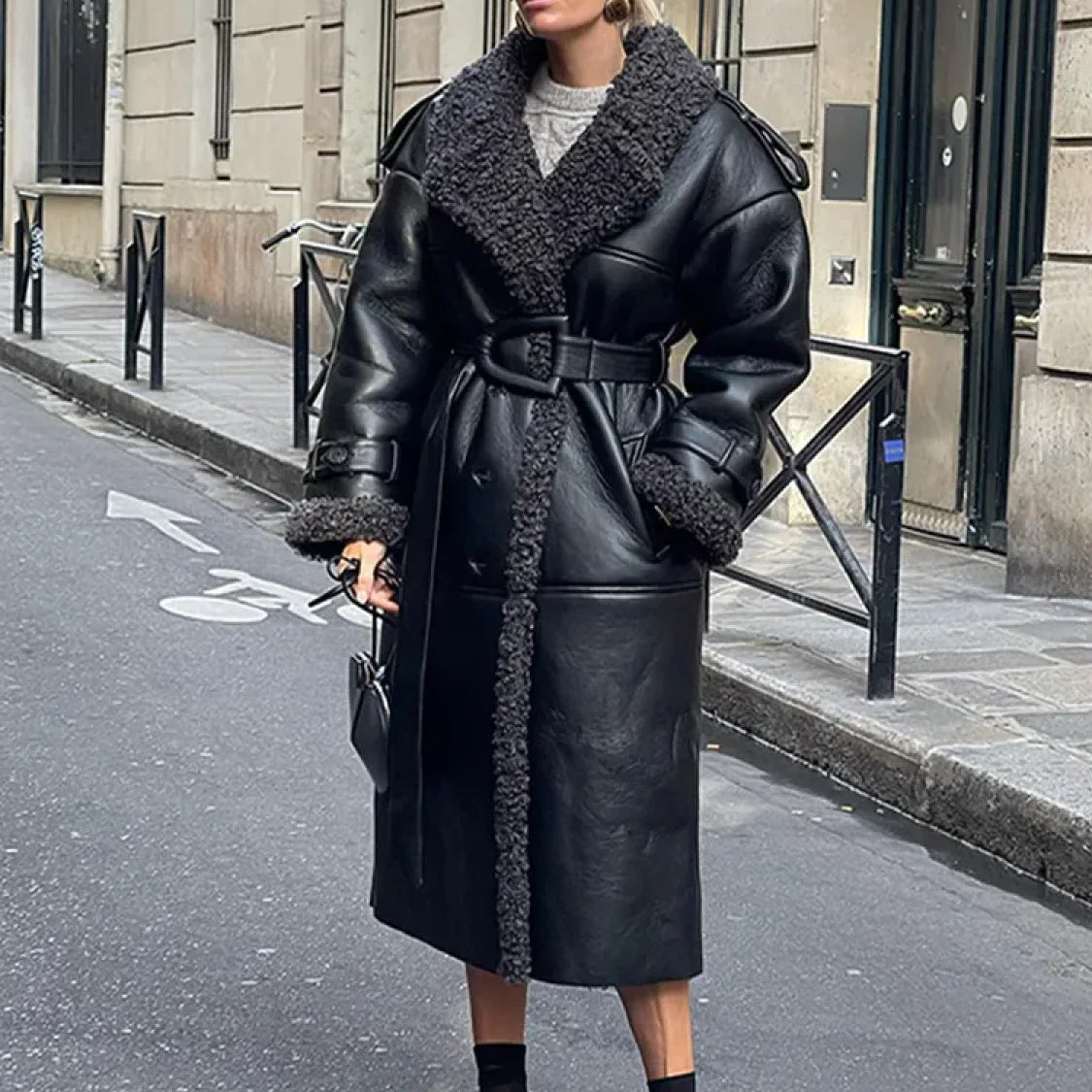 Cappotto invernale in pelliccia sintetica di visone leopardato