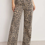 Jeans a gamba dritta con vita alta e stampa leopardata