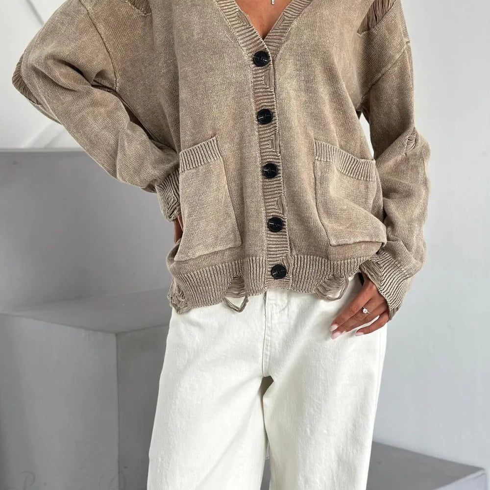 Cardigan in maglia con bottoni e scollo a V profondo