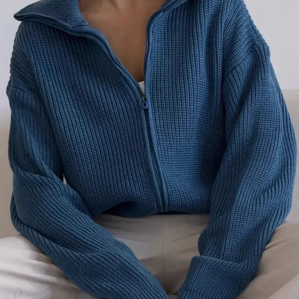 Cardigan ampio con cerniera e revers