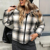 Cappotto corto in cotone a quadri versatile e ampio