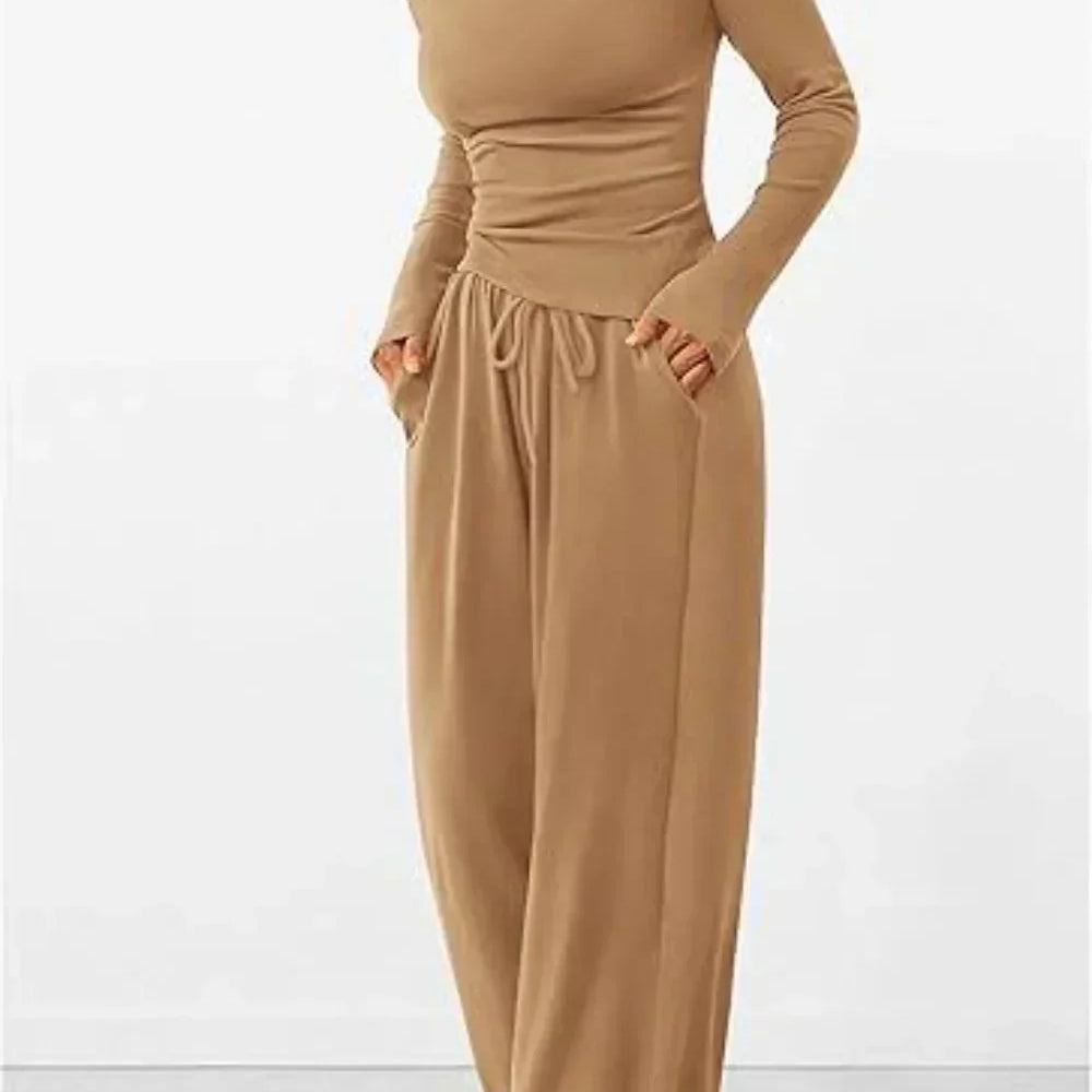 Completo da salotto da donna – Maglia a maniche lunghe con scollo rotondo – Pantaloni larghi con elastico in vita