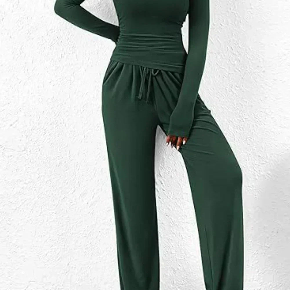 Completo da salotto da donna – Maglia a maniche lunghe con scollo rotondo – Pantaloni larghi con elastico in vita