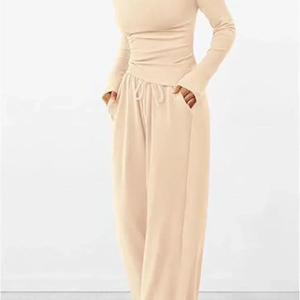 Completo da salotto da donna – Maglia a maniche lunghe con scollo rotondo – Pantaloni larghi con elastico in vita