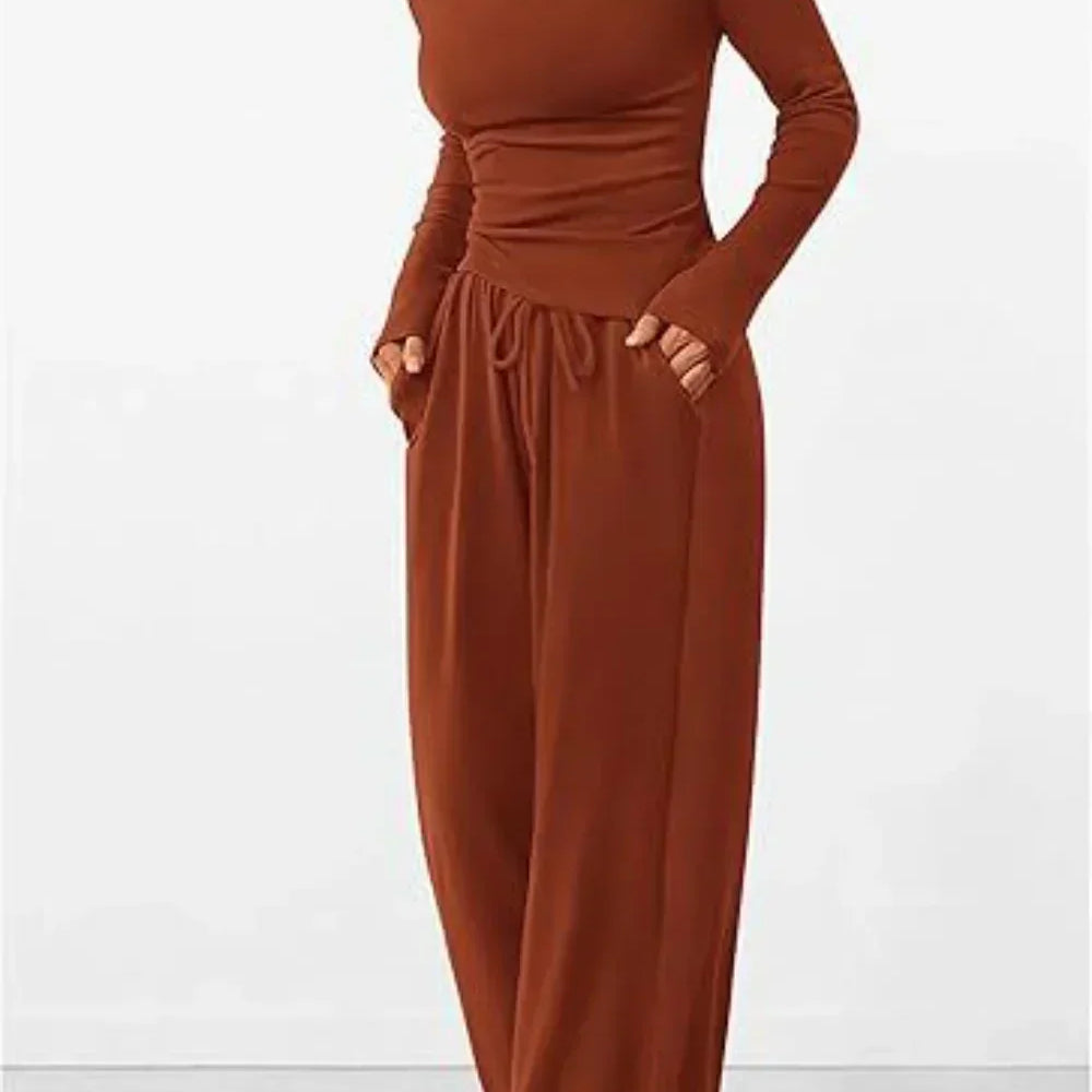 Completo da salotto da donna – Maglia a maniche lunghe con scollo rotondo – Pantaloni larghi con elastico in vita