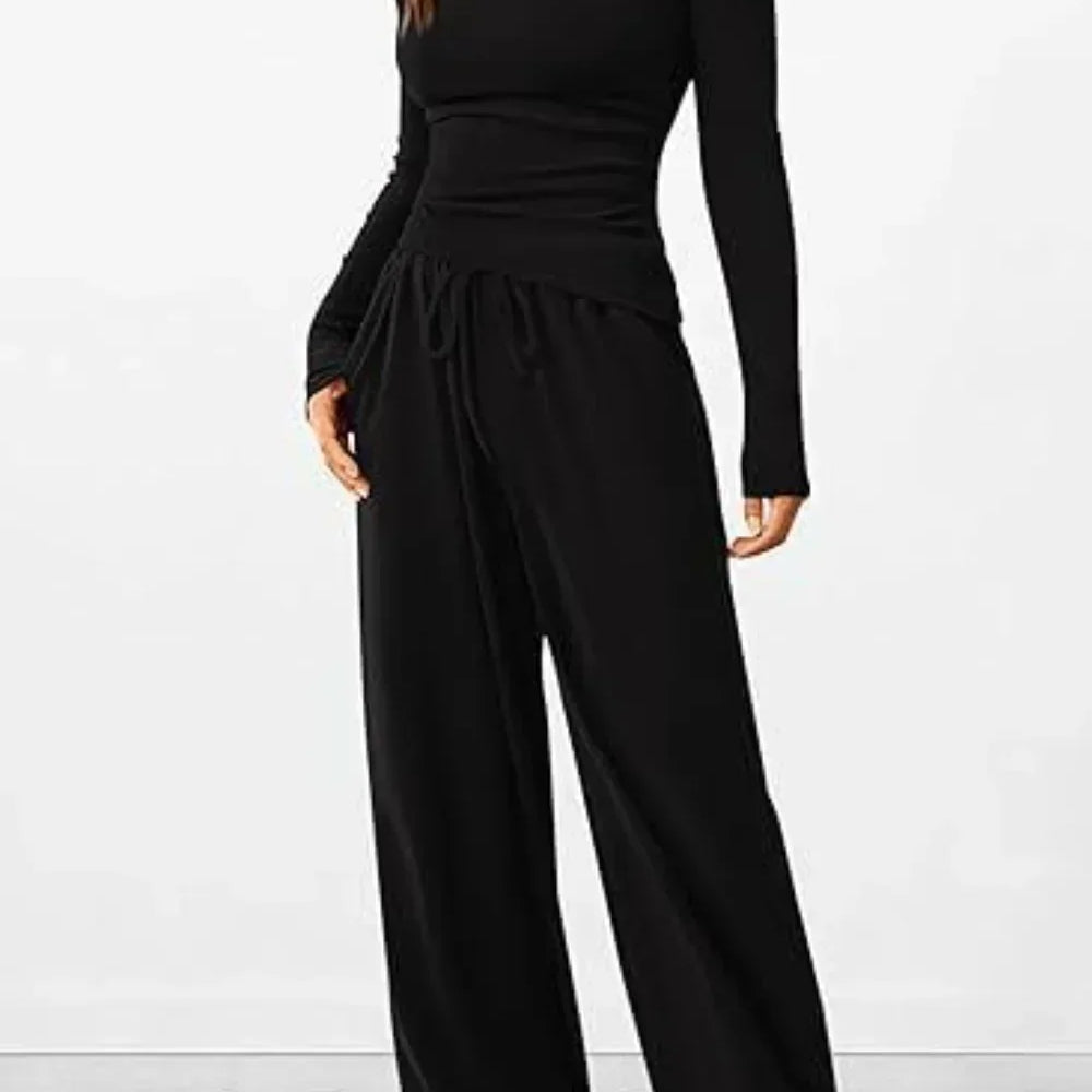 Completo da salotto da donna – Maglia a maniche lunghe con scollo rotondo – Pantaloni larghi con elastico in vita