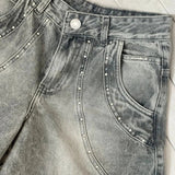 Jeans dritti con strass a vita bassa e rilassati