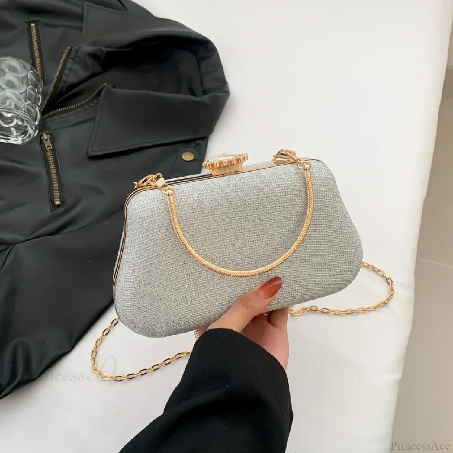 Borsa pochette da sera con glitter di lusso e design di alta qualità