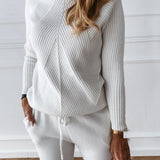 Completo da jogging da donna – Vestibilità comoda – Maglia a coste – Vita elasticizzata