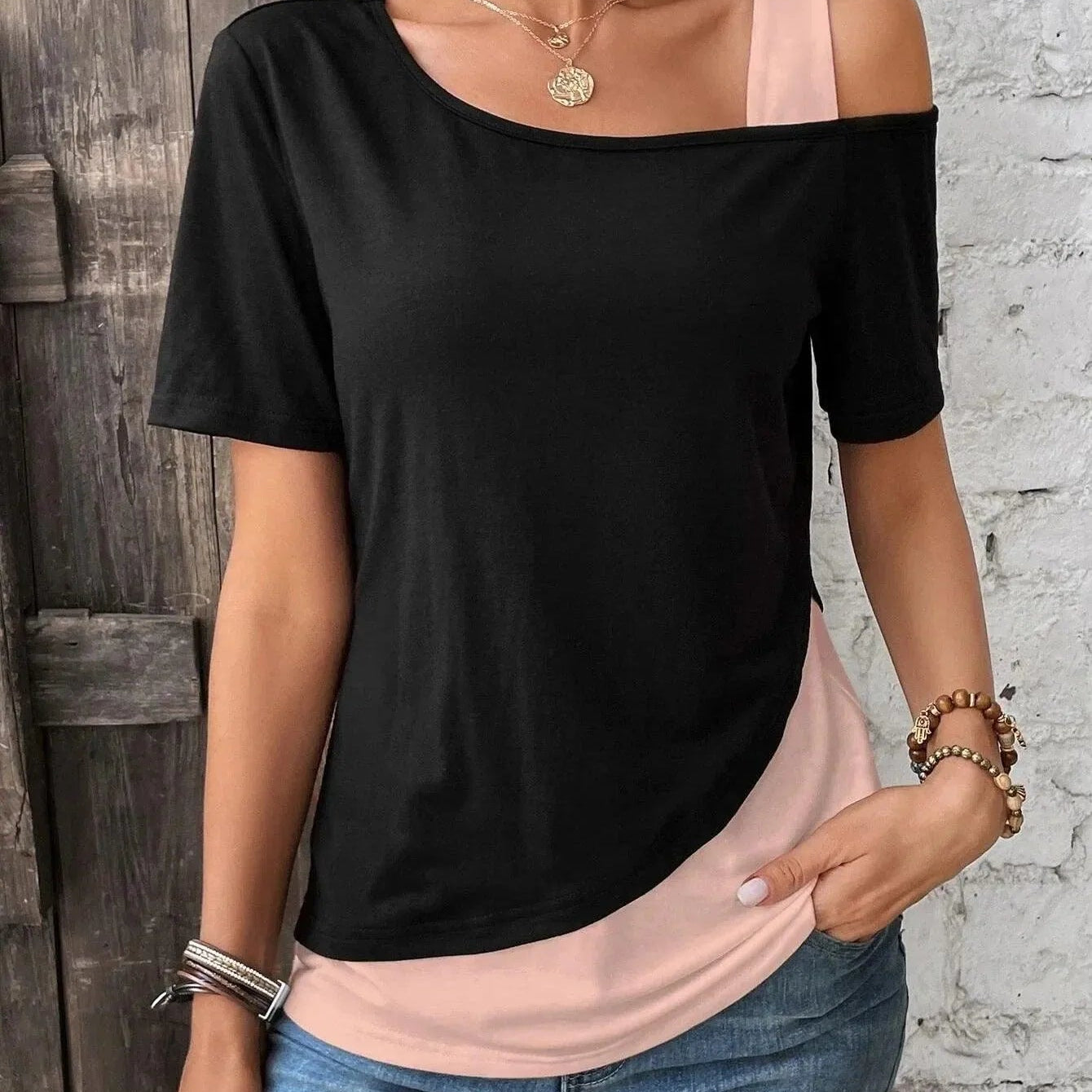 Top da donna - Taglio asimmetrico - Effetto a strati - Stile chic e casual