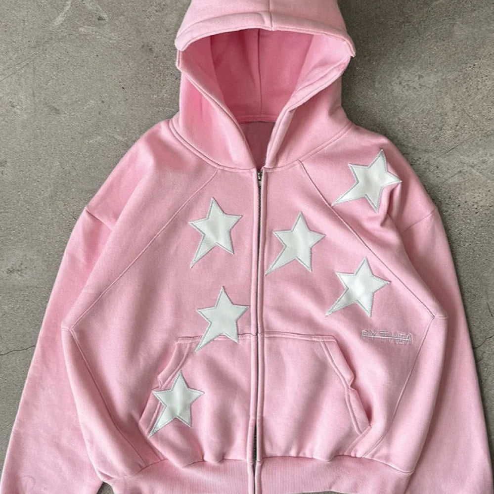 Felpa con cappuccio e zip con stampa a stella minimalista