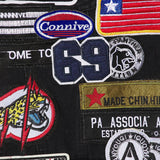 Cappotto con colletto in denim con stemma multiplo