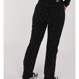 Pantaloni da donna - Vita alta - Gamba larga - Motivo a rombi con rivetti - Stile elegante