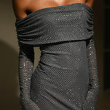 Abito da festa lungo aderente con scollo a V e paillettes