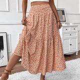 Gonna lunga da donna - Vita elasticizzata - Motivo arricciato - Stampa floreale