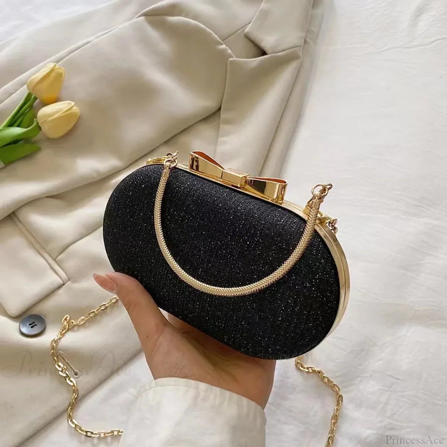 Borsa a tracolla di lusso da sera con paillettes rosa scintillanti