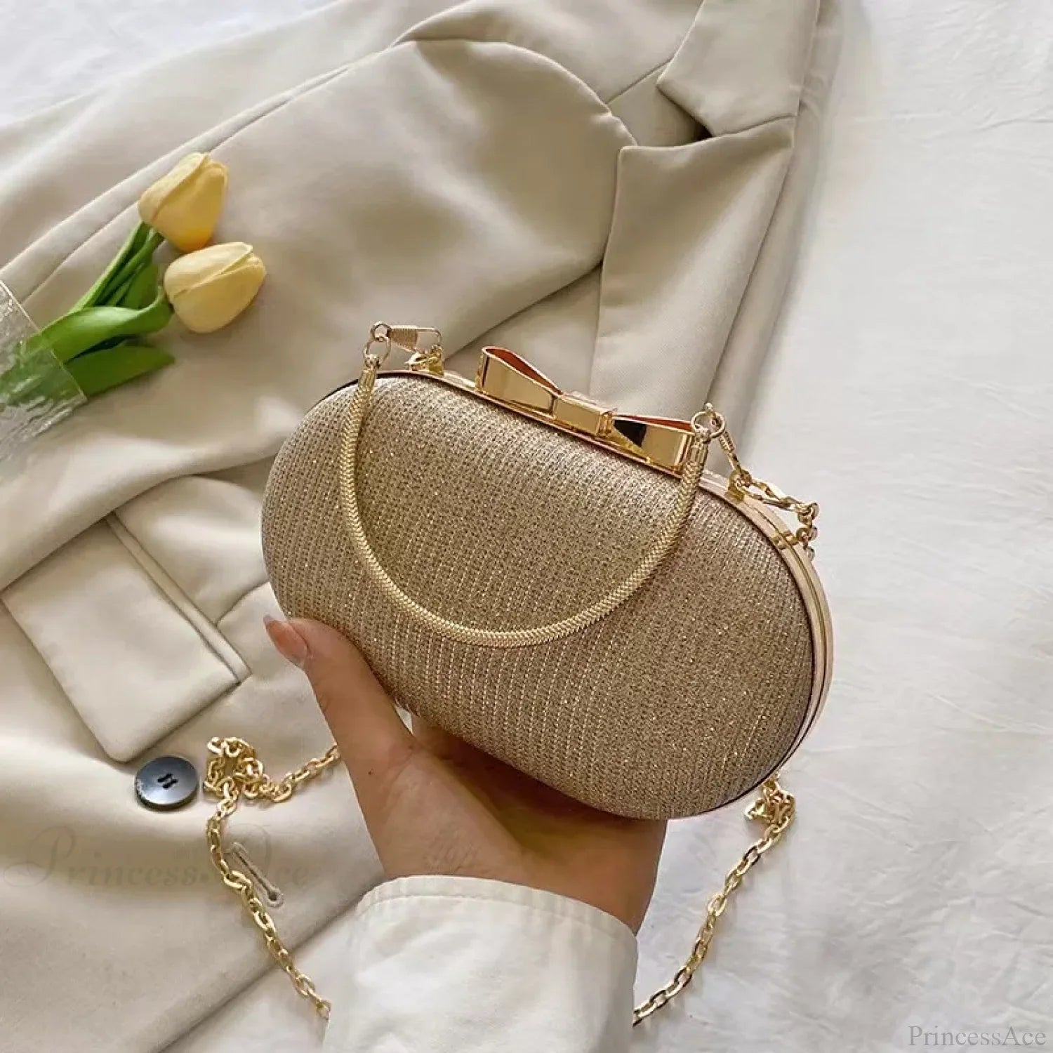 Borsa a tracolla di lusso da sera con paillettes rosa scintillanti