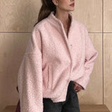 Giacca in pile casual rosa con collo alto