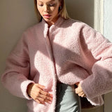 Giacca in pile casual rosa con collo alto