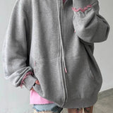 Felpa con cappuccio rosa con zip e effetto consumato