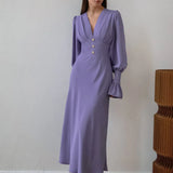 Abito lungo vintage aderente con scollo a V e maniche a sbuffo