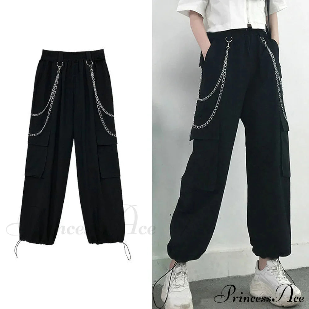 Pantaloni cargo da donna neri punk