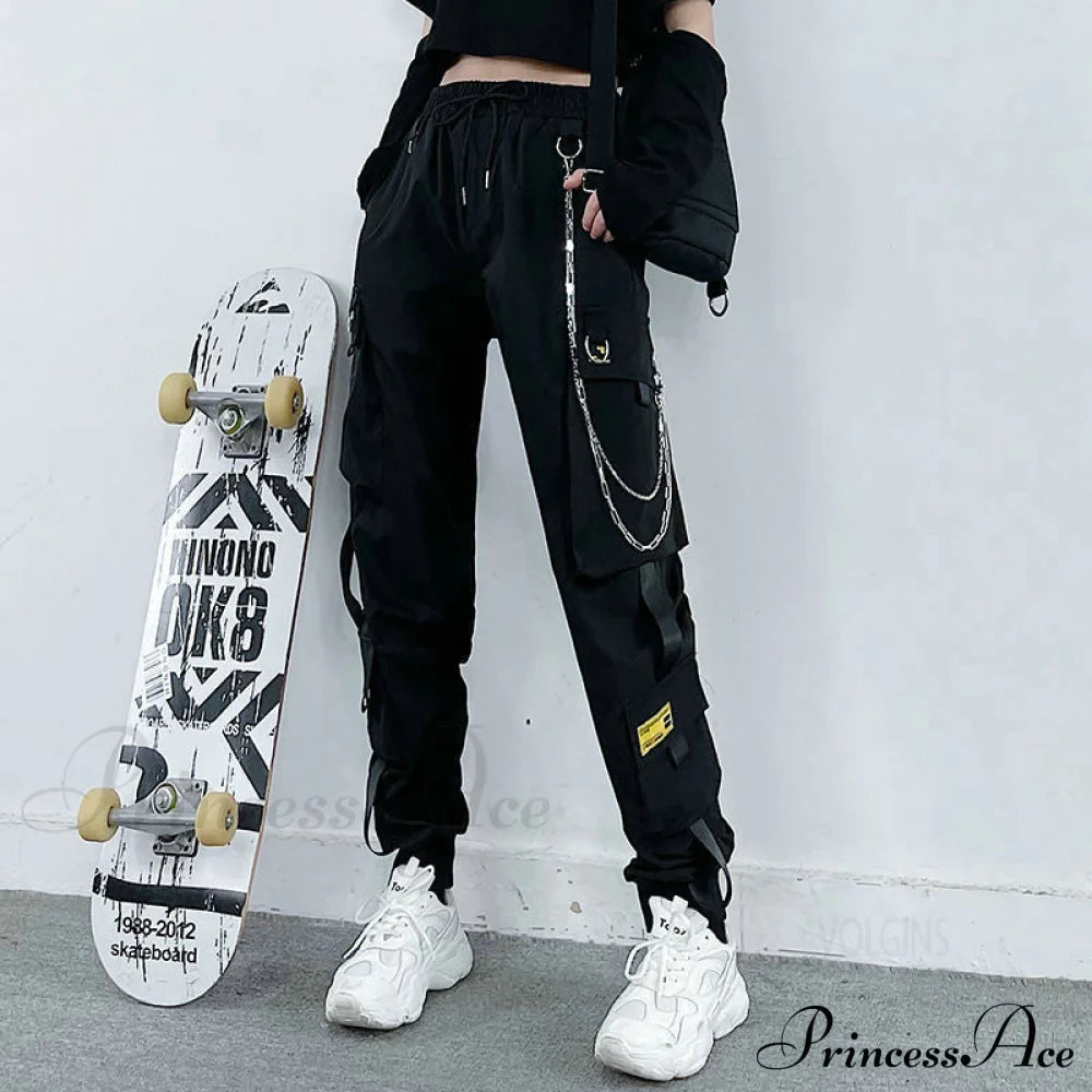 Pantaloni cargo da donna neri punk