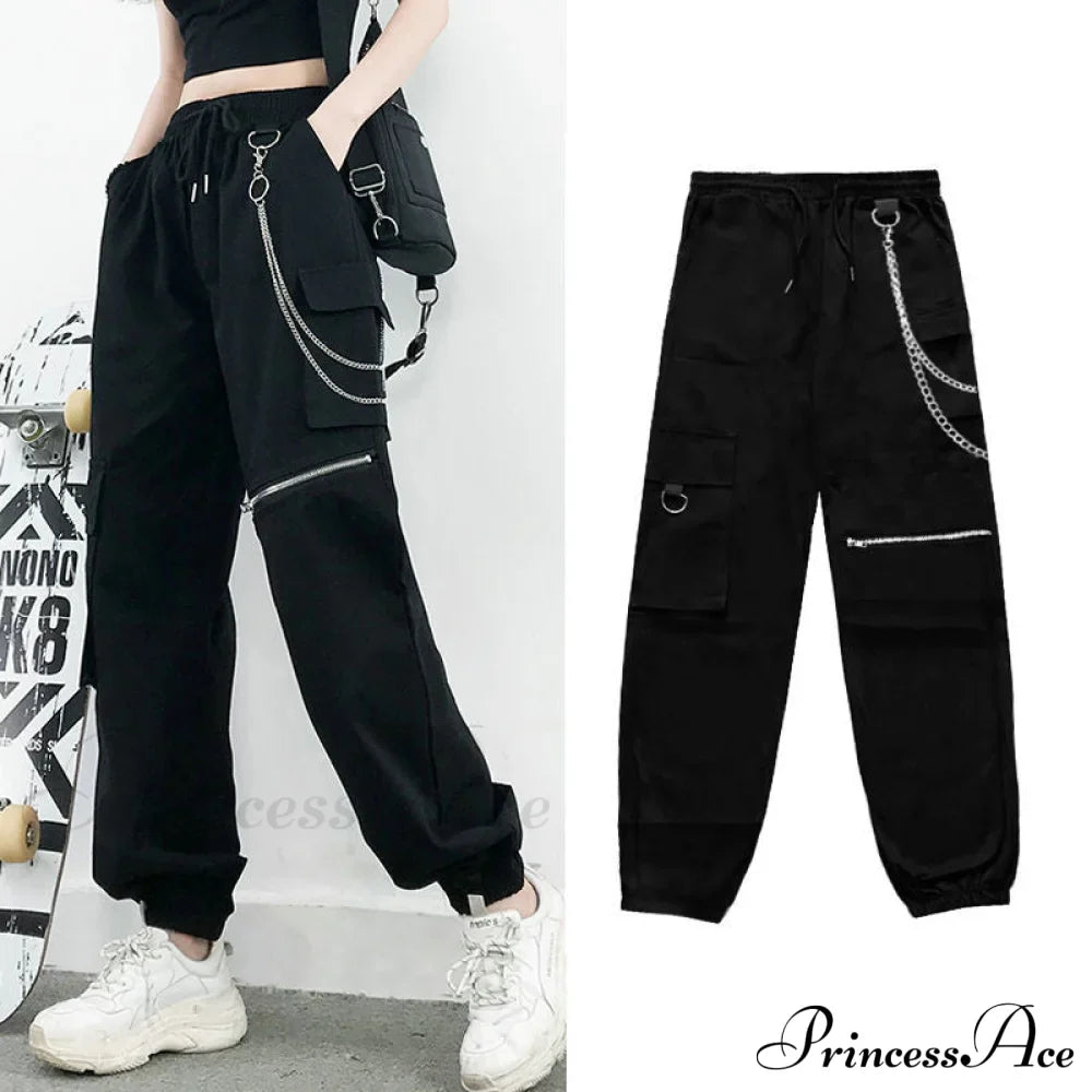 Pantaloni cargo da donna neri punk