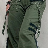 Pantaloni cargo svasati punk a vita bassa con cerniera e spacchi