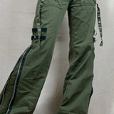 Pantaloni cargo svasati punk a vita bassa con cerniera e spacchi