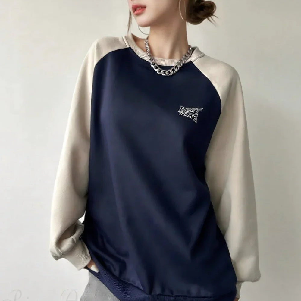 Felpa girocollo con maniche raglan e blocchi di colore