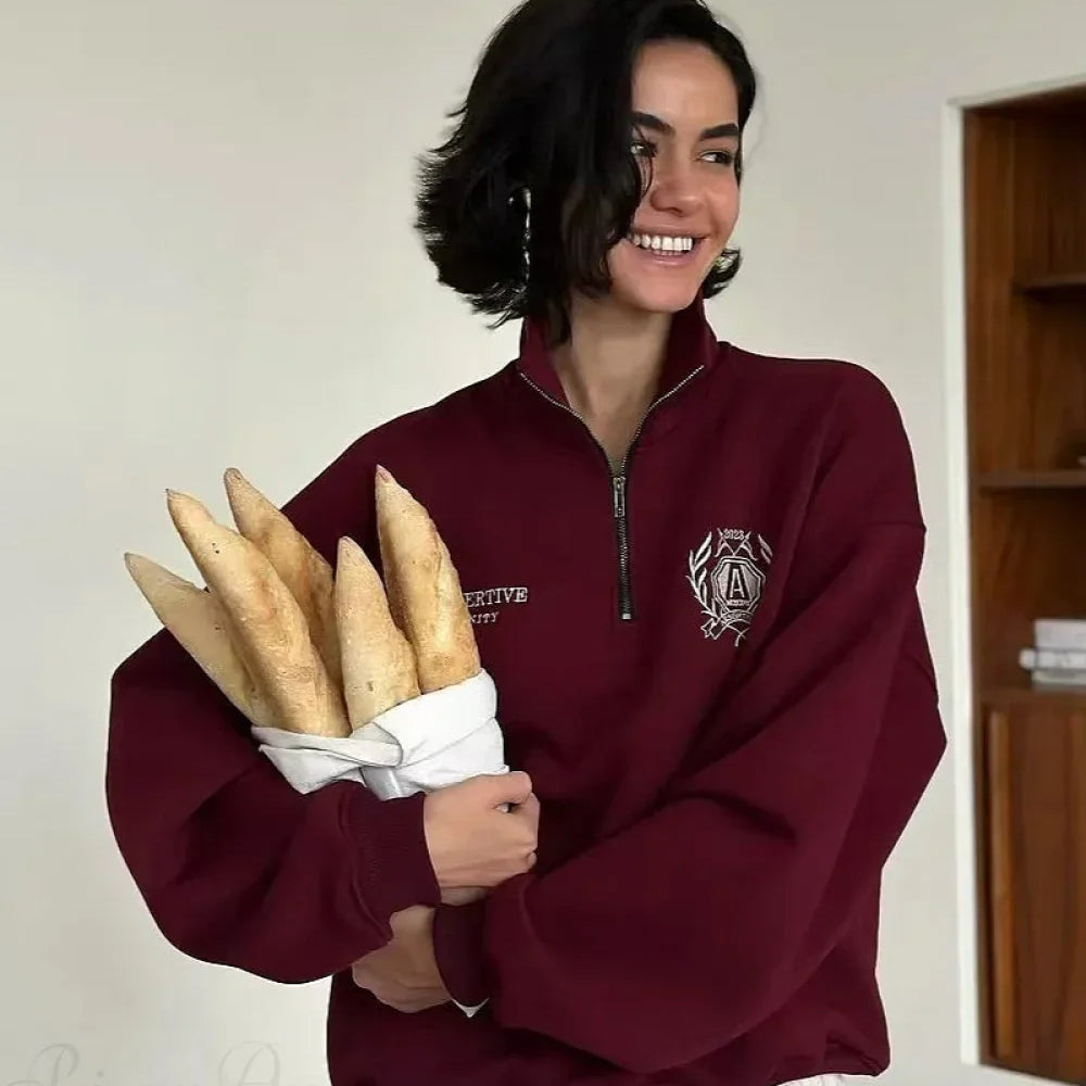 Felpa convertibile con collo alto, foderata in pile e cerniera a metà lunghezza