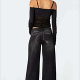 Jeans lunghi e stampati a gamba larga e rilassati