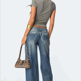 Jeans lunghi e stampati a gamba larga e rilassati