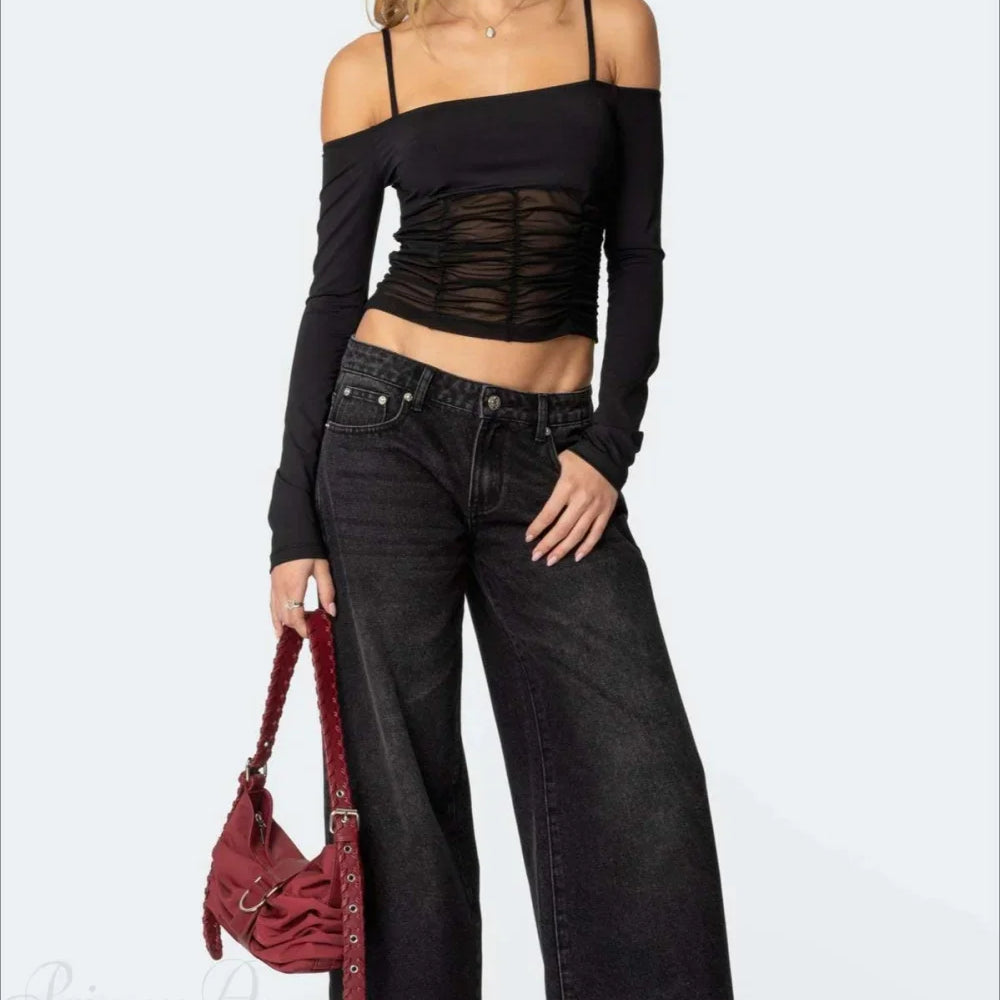 Jeans lunghi e stampati a gamba larga e rilassati