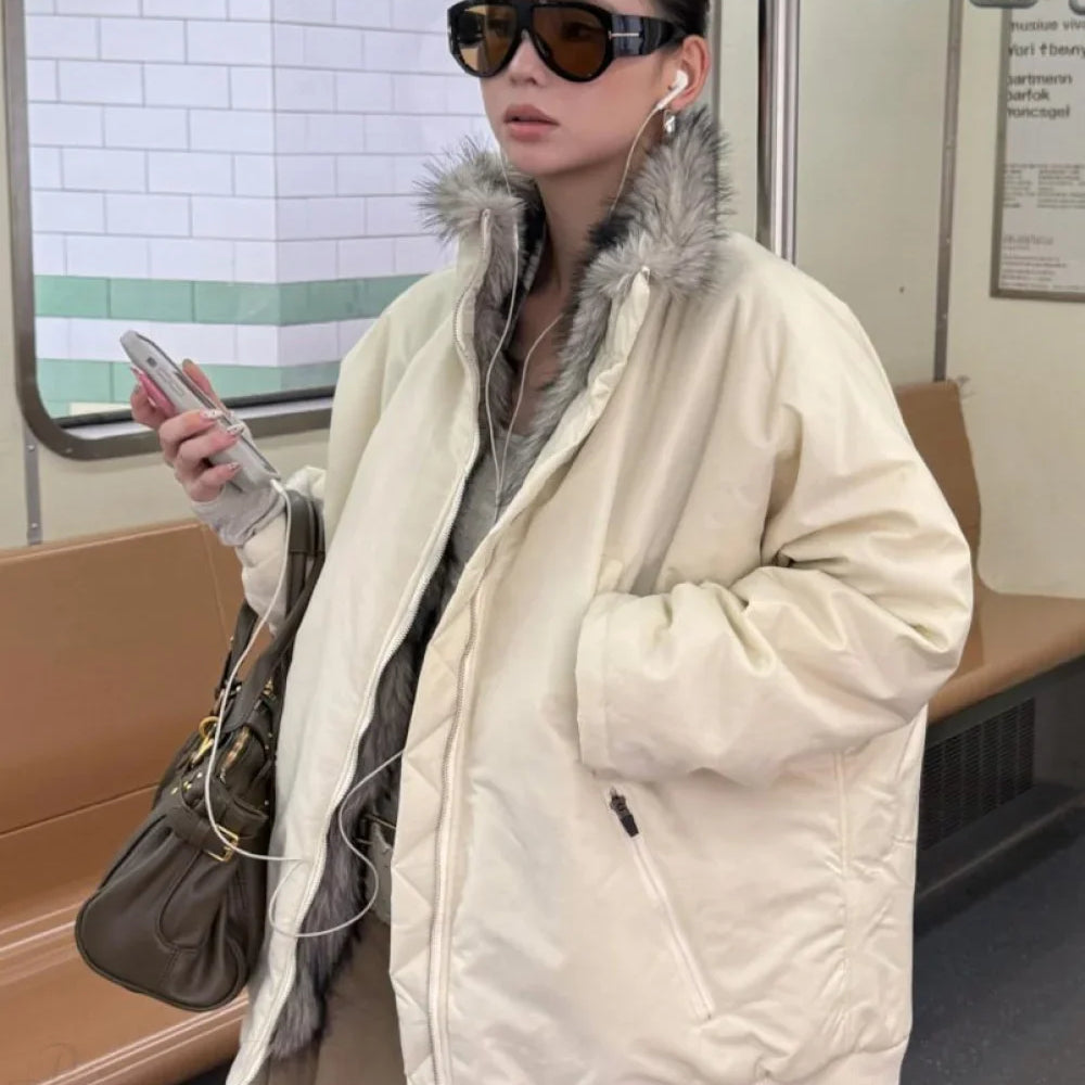 Cappotto in pile reversibile con patchwork color block