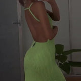 Abito midi sexy estivo senza maniche con spalline e schiena scoperta in maglia a coste