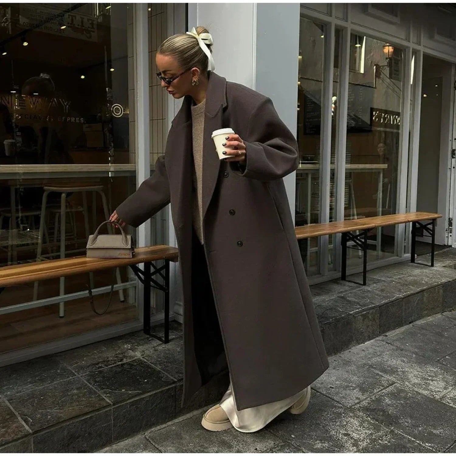 Cappotto doppiopetto in lana a coste