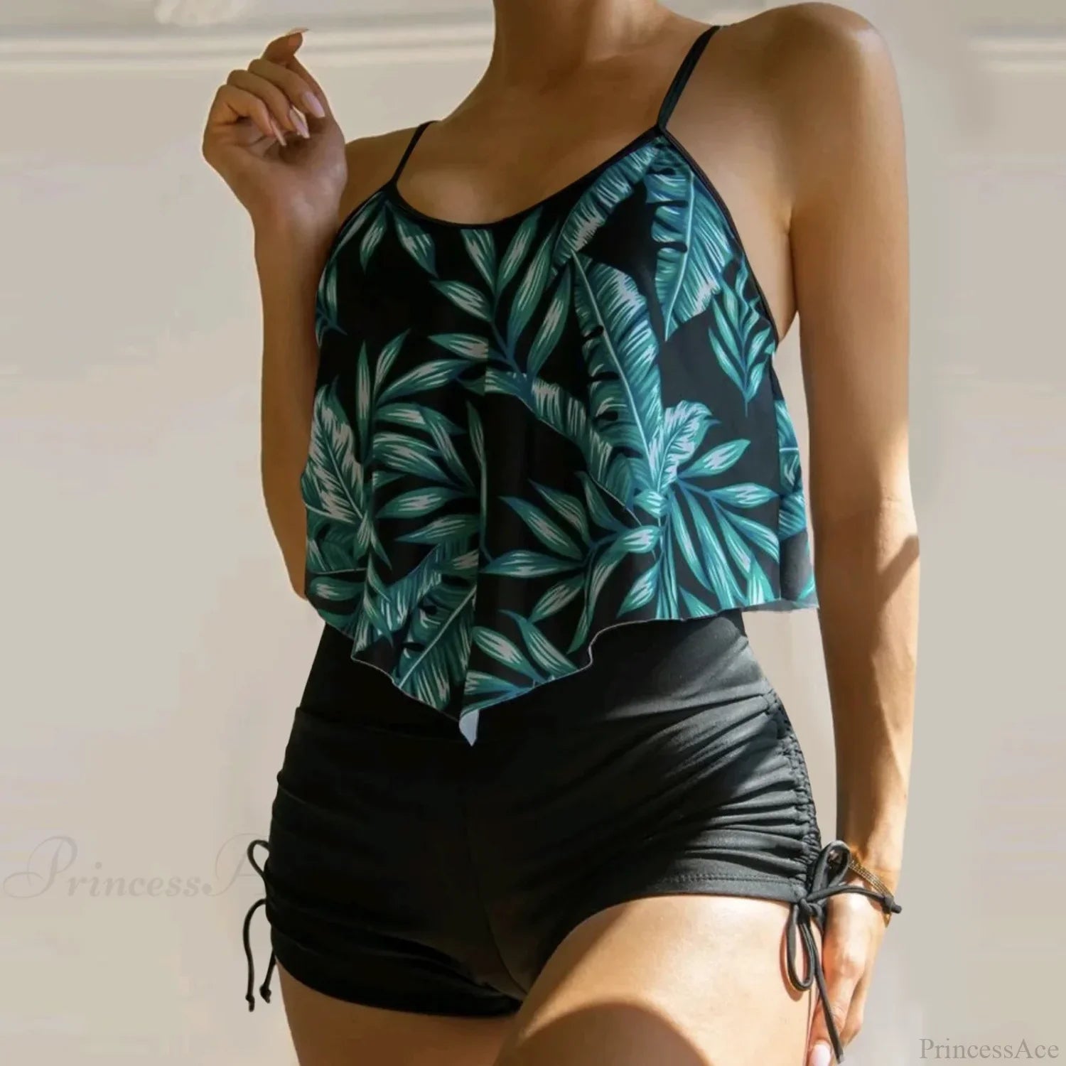 Completo due pezzi taglie forti con spalline arricciate