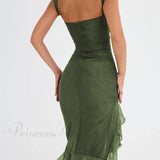 Abito midi sensuale irregolare senza maniche, arricciato e scollato, perfetto per l'estate