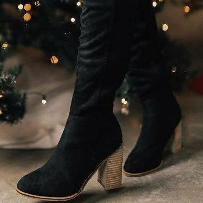 Stivali alti fino al ginocchio da donna - Pelle scamosciata morbida - Tacco comodo - Stile elegante