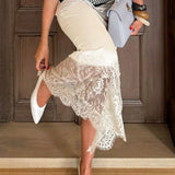 Gonna midi con spacchi laterali e pannelli in pizzo satinato