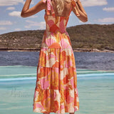 Abito canotta elasticizzato con stampa sul petto, plissettato e senza maniche Sea Charm